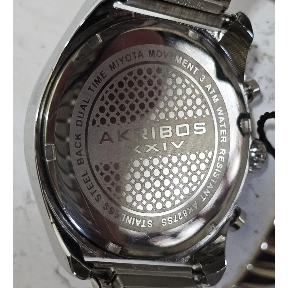 Men's Akribos XXIV AK827SS Multifunction Silver Tone Expandable Bracelet Watch